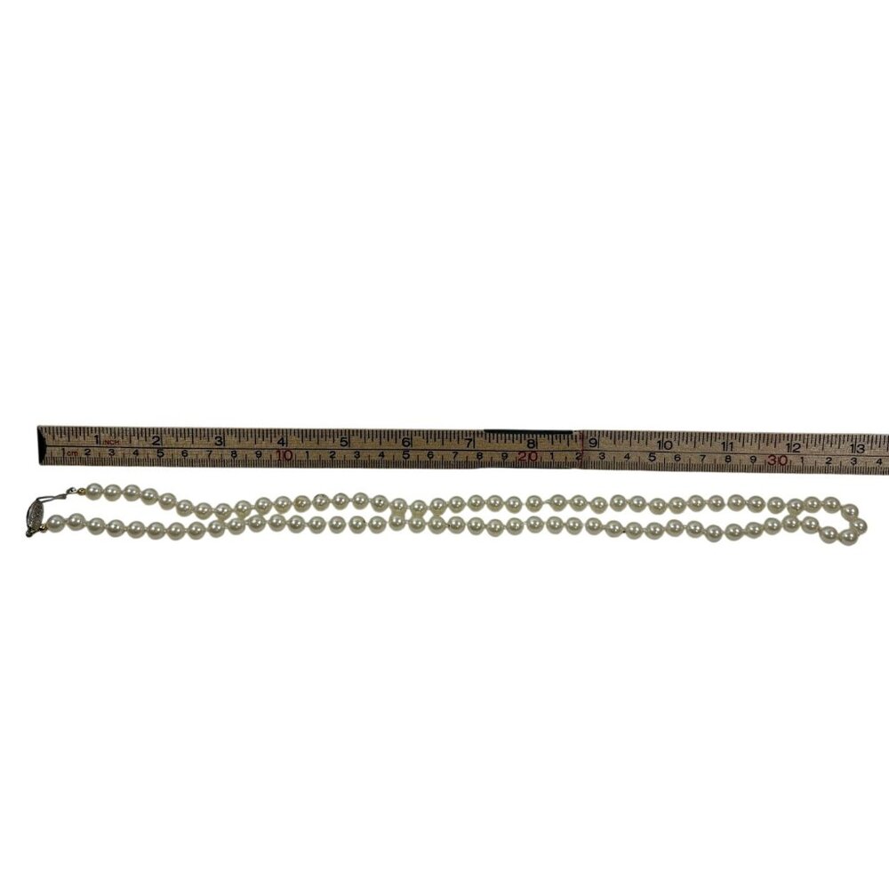 Vintage Faux Pearl Necklace with Ornate Clasp · Timeless Classic Elegance · 30” - Picture 7 of 8